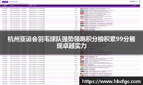 杭州亚运会羽毛球队强势领跑积分榜积累99分展现卓越实力